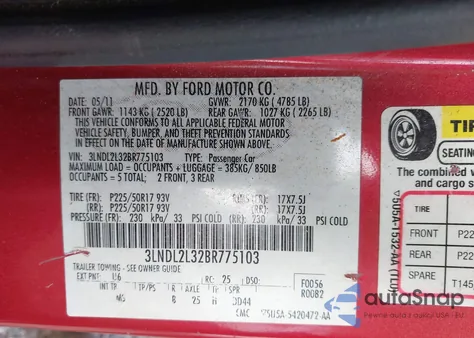 2011 Lincoln Mkz Hybrid из США, поврежденный, VIN 3LNDL2L32BR775103